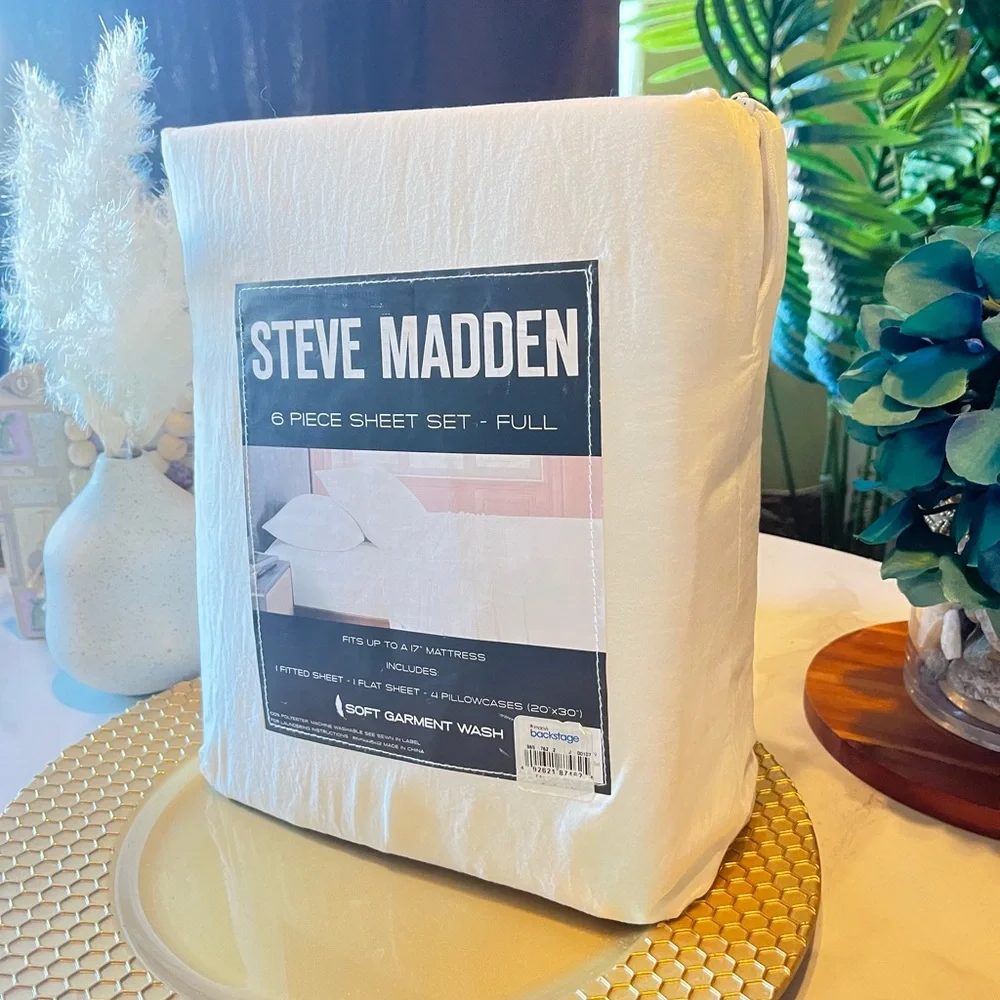 NEW Steve Madden 6 Piece Sheet Set Full Size | Soft Garment Wash White